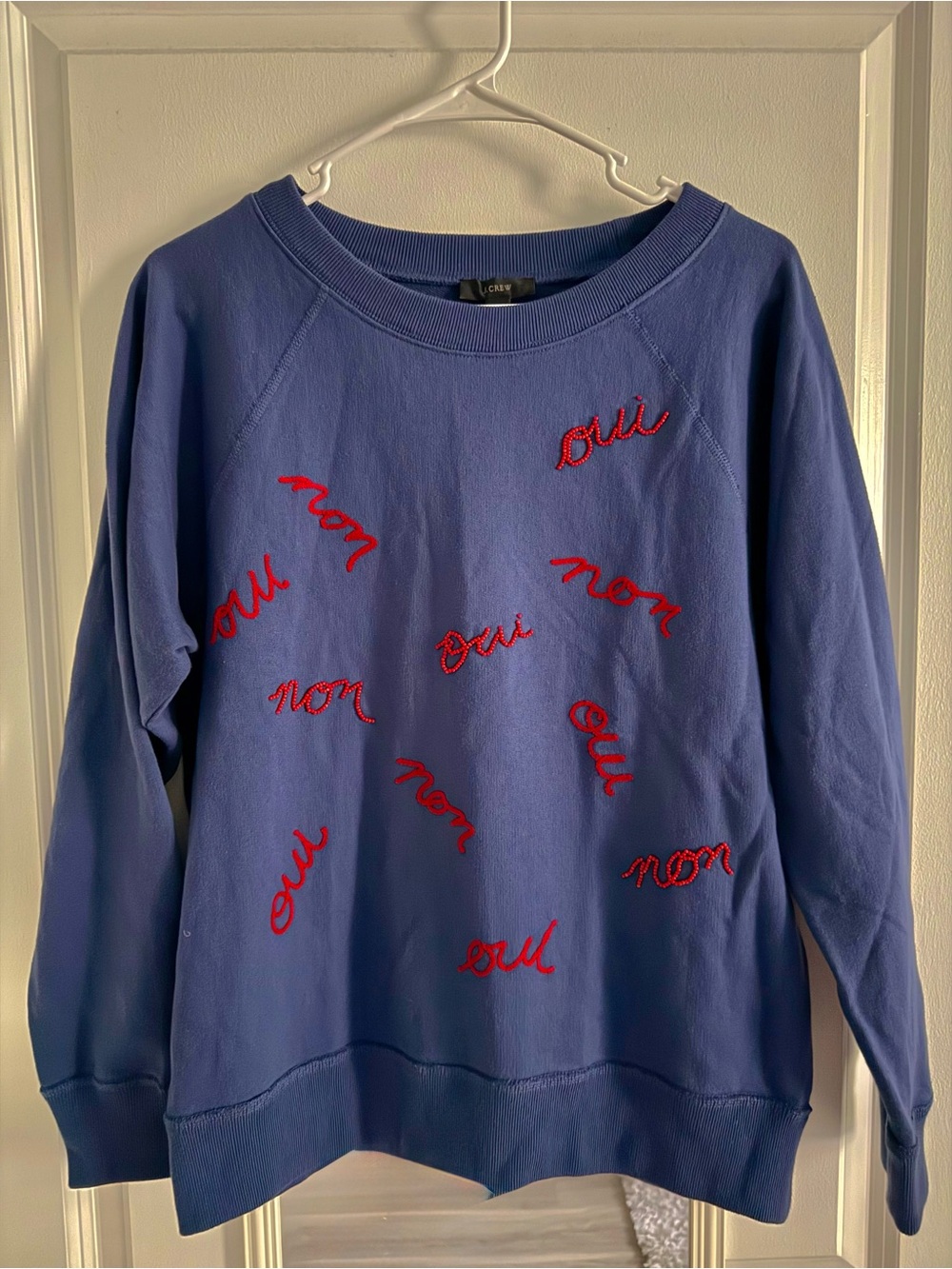 J.Crew Navy Oui/Non Beaded Embroidered Crewneck Sweatshirt M